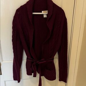 Talbots Burgundy Cable Knit Cardigan